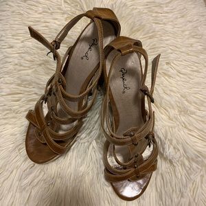 Quipid brown wedge strappy sandals, never worn